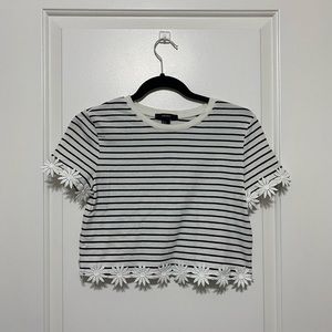 Stripped Floral Embroidered Crop Top